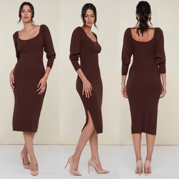 Rachel Parcell - Brown Ribbed Sweater Midi Dress - Picture 16 of 16